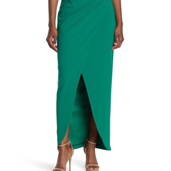 NEW - Calvin Klein Women's Off The Shoulder Gown with Side Rucked Long Dress - Picture 2 of 4